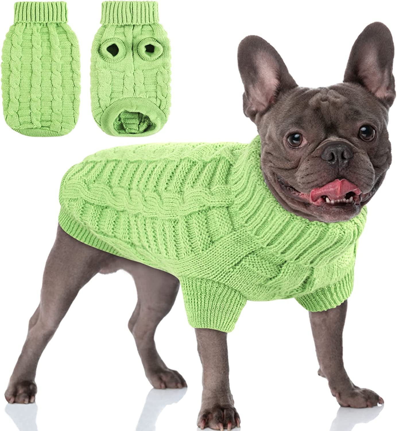 AOFITEE Dog Sweater, Knitted Dog Sweaters for Small Dogs, Cold Weather Turtleneck Dog Knitwear, Dog Christmas Sweater Doggie Winter Coat, Classic Solid Color Sweatshirt for Small Dogs Cats, Blue M Animals & Pet Supplies > Pet Supplies > Dog Supplies > Dog Apparel AOFITEE Green Small 