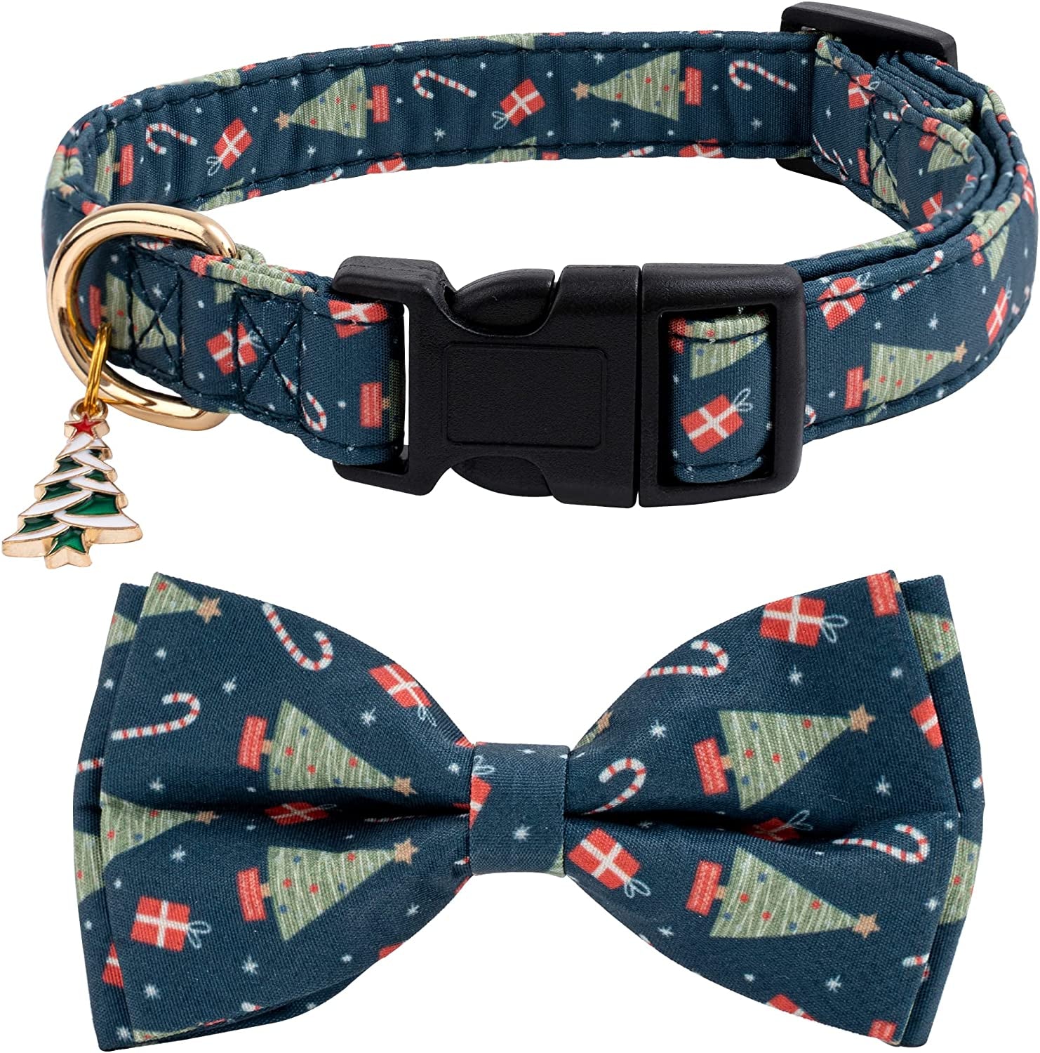 Cotton Christmas Dogs Collar with Bow Tie Red Green Dog Collars for Girl Female Boy Male Small Medium Large Dogs L Animals & Pet Supplies > Pet Supplies > Dog Supplies > Dog Apparel Faygarsle Christmas Trees S 