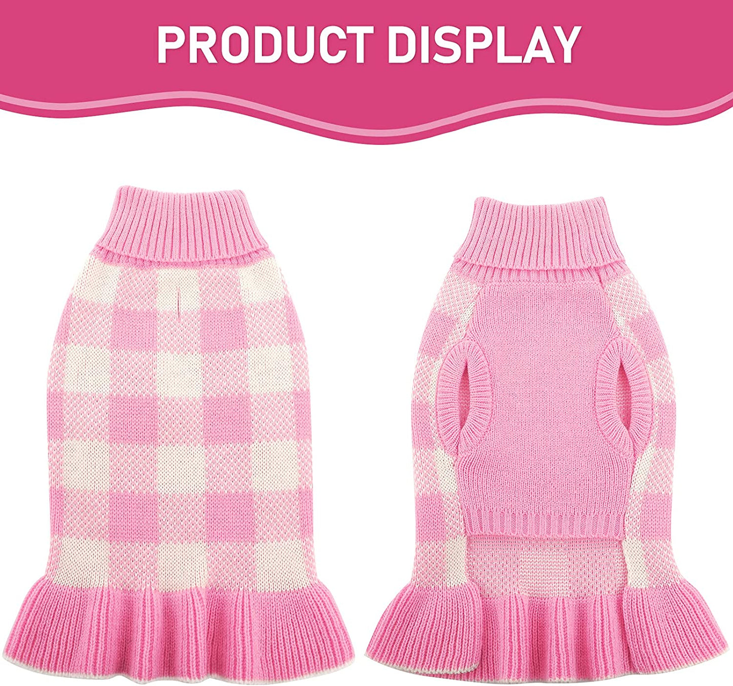 Dasior Pet Dog Sweater, Soft Turtleneck Knitted Plaid Stretch Pullover, Warm Knitwear Winter Clothes (Pink, Small) Animals & Pet Supplies > Pet Supplies > Dog Supplies > Dog Apparel Dasior   