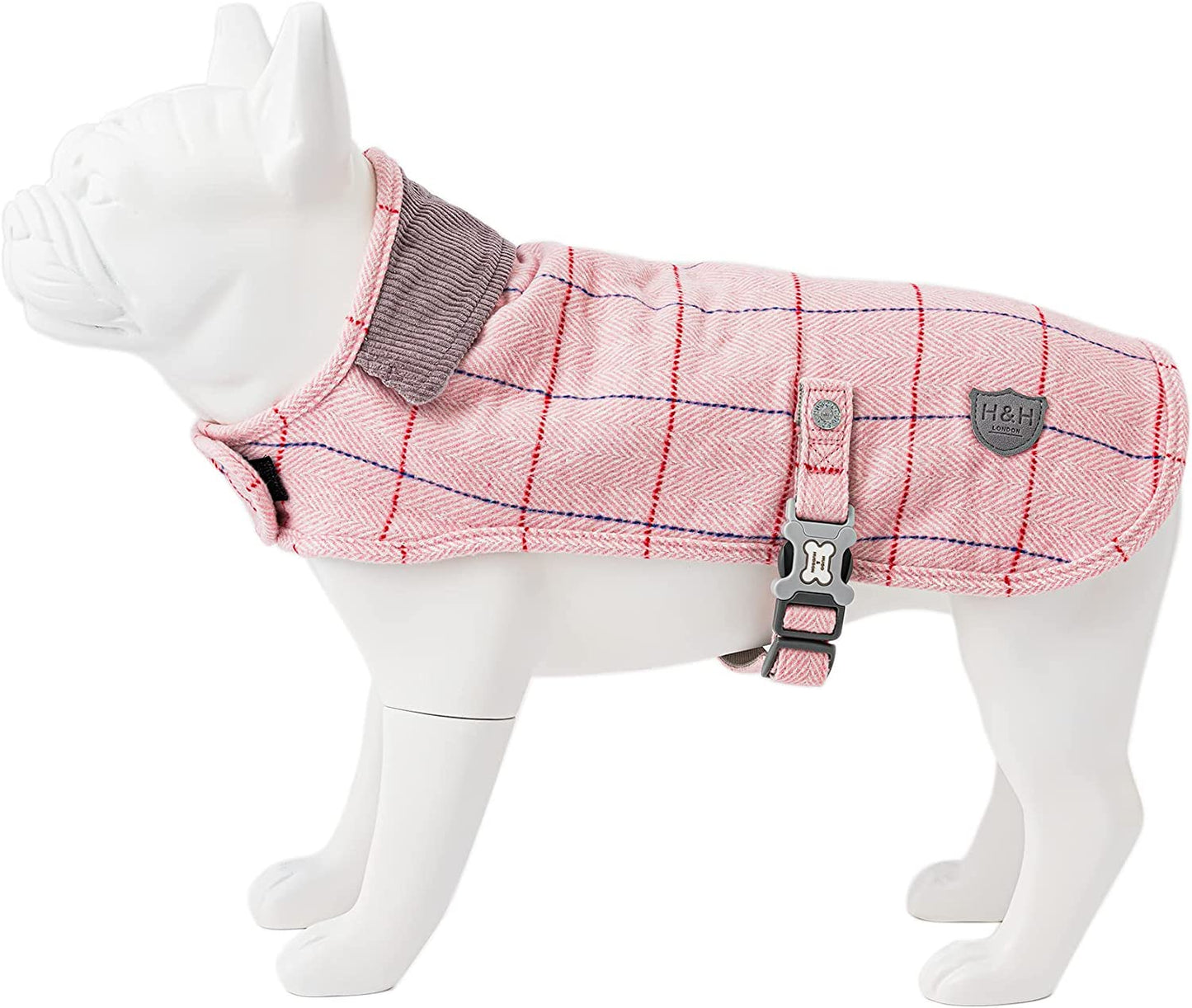 HUGO & HUDSON Dog Fleece Jacket - Clothing & Accessories for Dogs Winter Coats & Jackets with Adjustable Strap - Caramel Checked Herringbone Tweed - S Animals & Pet Supplies > Pet Supplies > Dog Supplies > Dog Apparel Hugo & Hudson Pink Checked M45 