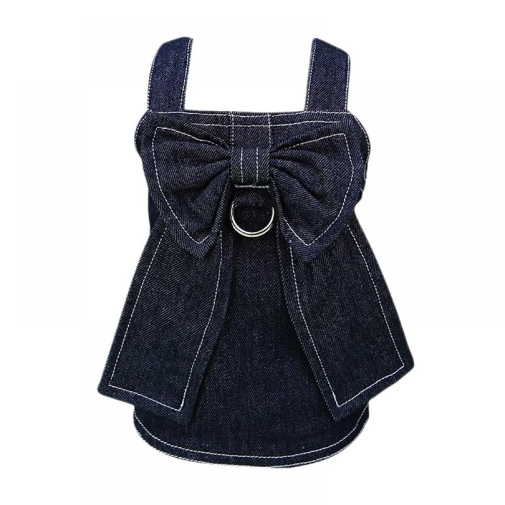 Dog Dress Princess Denim Dresses Big Bow Tie with D Ring for Walking Your Dog,Princess for Small Dog Girl, Fashion Simple Puppy Dresses, Pet Clothes Outfits Cat Apparel Animals & Pet Supplies > Pet Supplies > Cat Supplies > Cat Apparel Wisremt S Black 