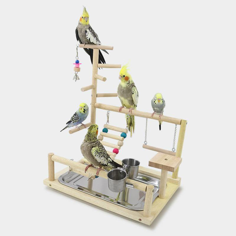 TONKBEEY Wood Perch Gym Playpen Ladder with Feeder Cups for Lovebirds Parakeet Cage Gift for Bird Lover Easy to Use Clean Durable Animals & Pet Supplies > Pet Supplies > Bird Supplies > Bird Gyms & Playstands TONKBEEY   