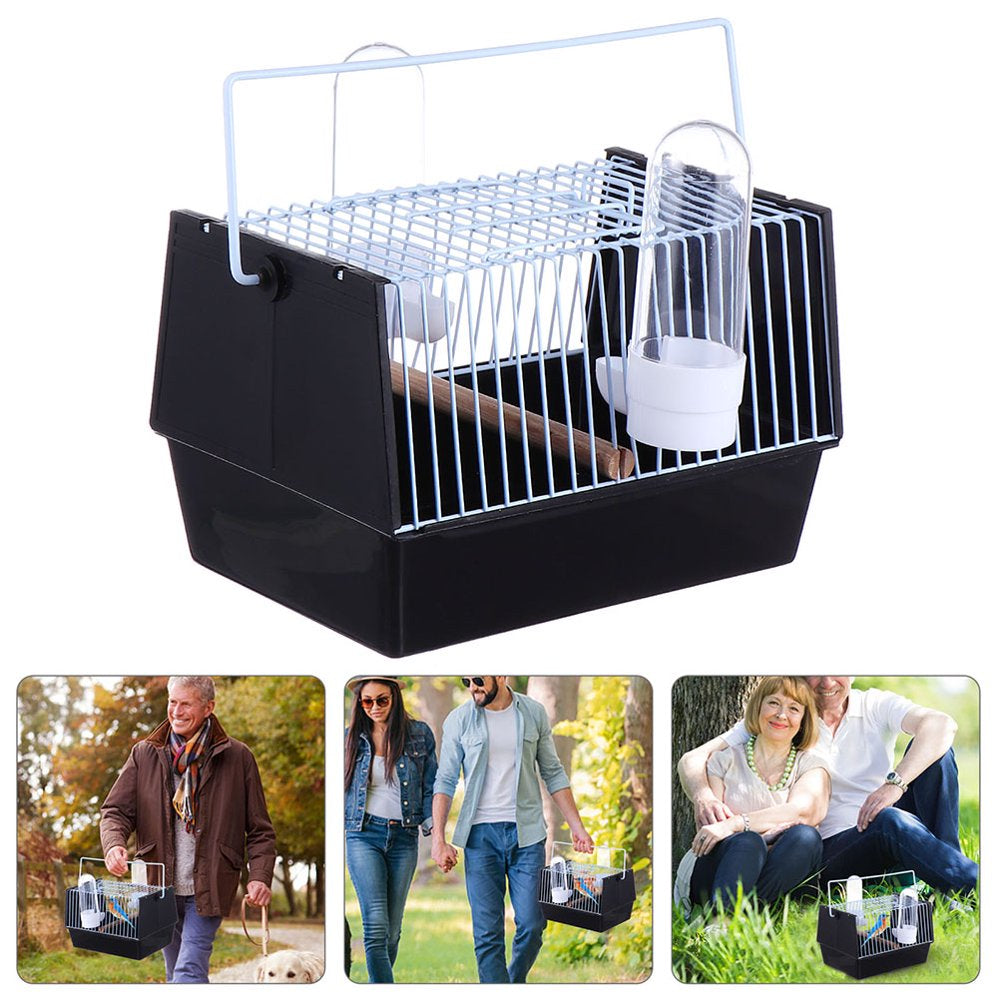 Bird Travel Carrier Cage with 2 Feeder and Wooden Stand, Portable Cage for Parrot Lovebird Cockatiel,Black,8.25 X 4.72 X 5.5 Inch Animals & Pet Supplies > Pet Supplies > Bird Supplies > Bird Cages & Stands PARTYKINDOM   