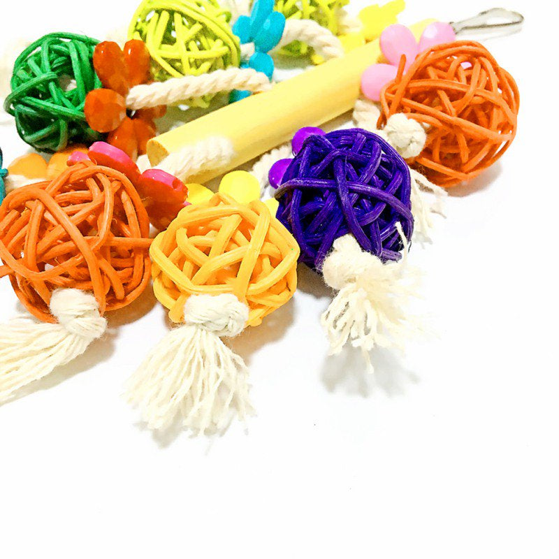 Parrot Bird Chewing Toys Colorful Rattan Ball String Hanging Bites Swing