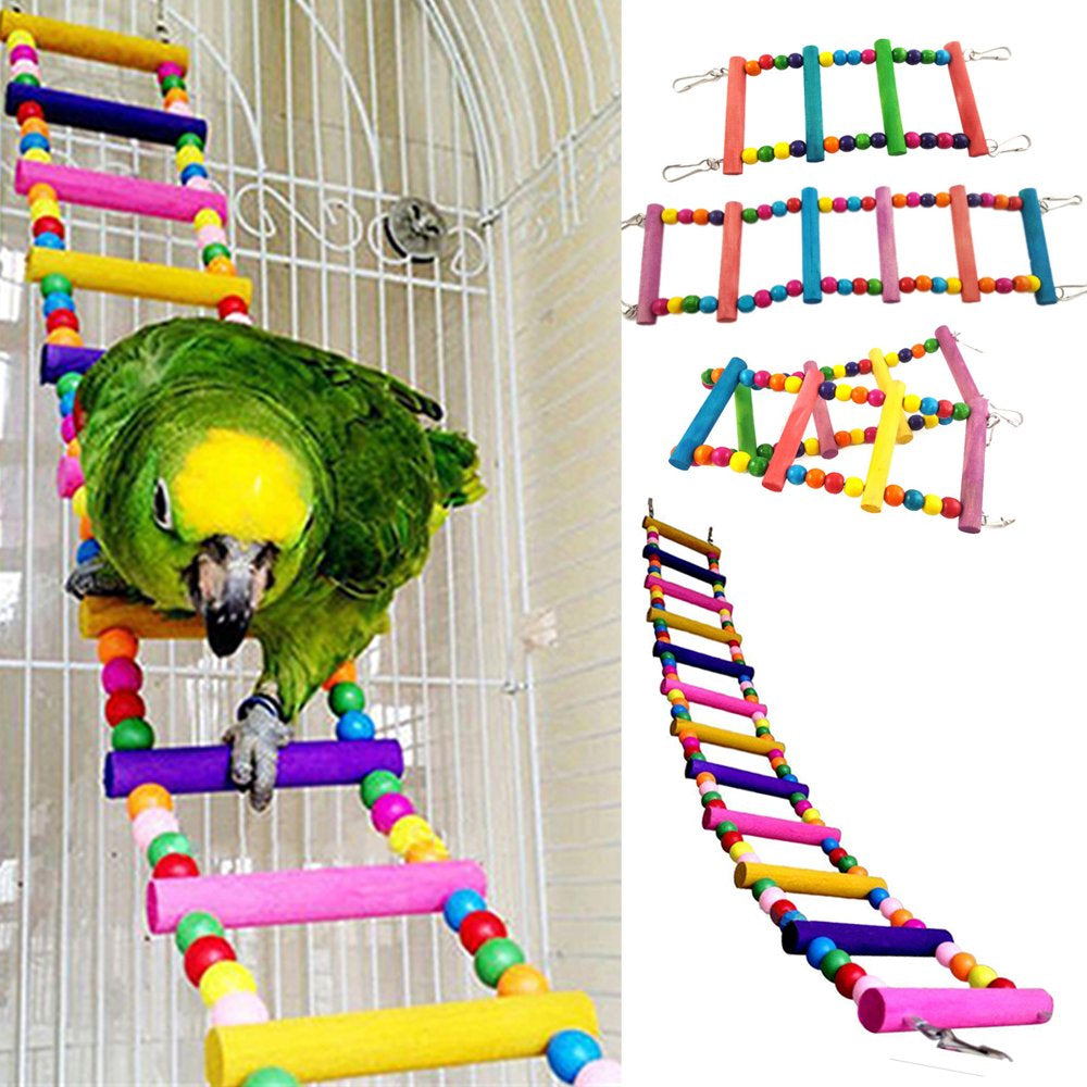 Walbest Multicolor Pet Ladder Bird Climbing Bite Toy for Bird Parrot Macaw African Greys Budgies Cockatiels Parakeet Hamster Rat Crawling Rainbow Bridge Wooden Cage Funny Perch Trainning Swing Toy Animals & Pet Supplies > Pet Supplies > Bird Supplies > Bird Toys Walbest 31cm/12.2inch  