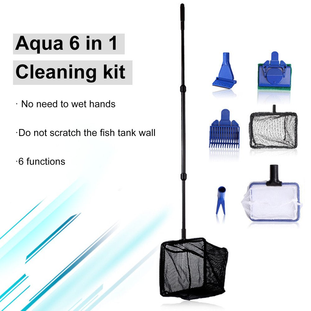 UDIYO 1 Set Aquarium Cleaning Kit with Long Telescopic Handle Algae Scraping 6 in 1 Fish Tank Gravel Waterweed Cleaning Tool Aquarium Supplies Animals & Pet Supplies > Pet Supplies > Fish Supplies > Aquarium Cleaning Supplies UDIYO   