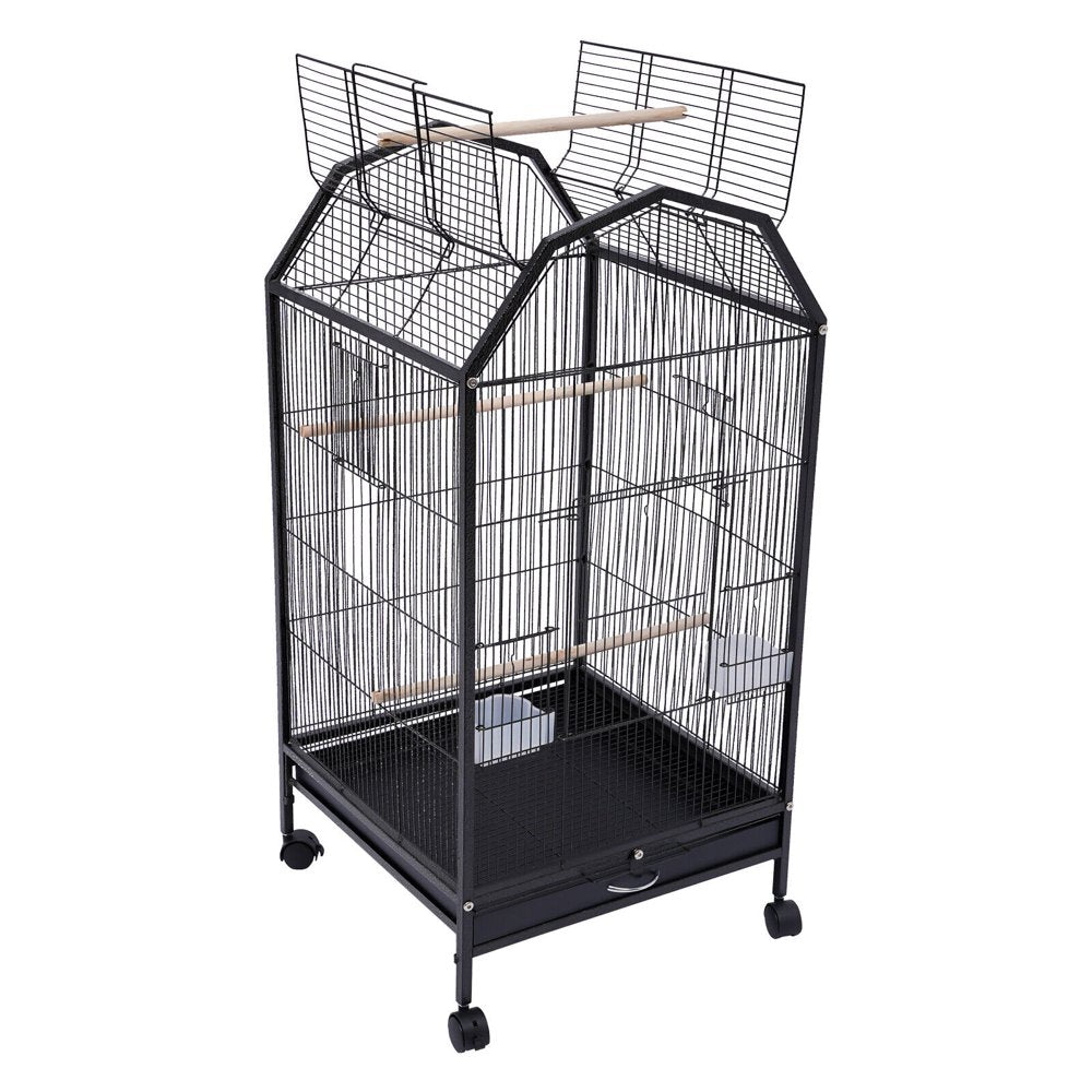 Miumaeov Black Iron Parakeet Bird Cage with Stand Metal Panorama Pet Bird Flight Cages with Wheels Feeding Cups and Standing Poles Animals & Pet Supplies > Pet Supplies > Bird Supplies > Bird Cages & Stands Miumaeov   