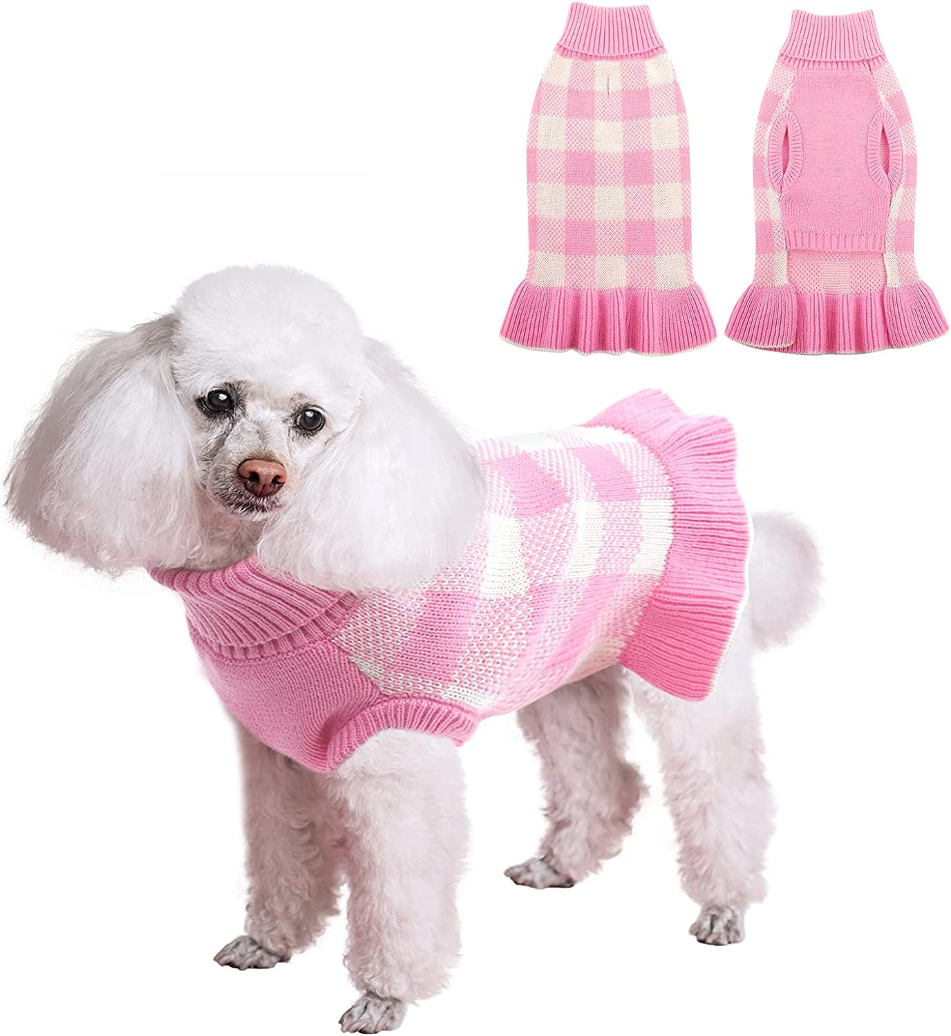 Dasior Pet Dog Sweater, Soft Turtleneck Knitted Plaid Stretch Pullover, Warm Knitwear Winter Clothes (Pink, Small) Animals & Pet Supplies > Pet Supplies > Dog Supplies > Dog Apparel Dasior Pink Large 