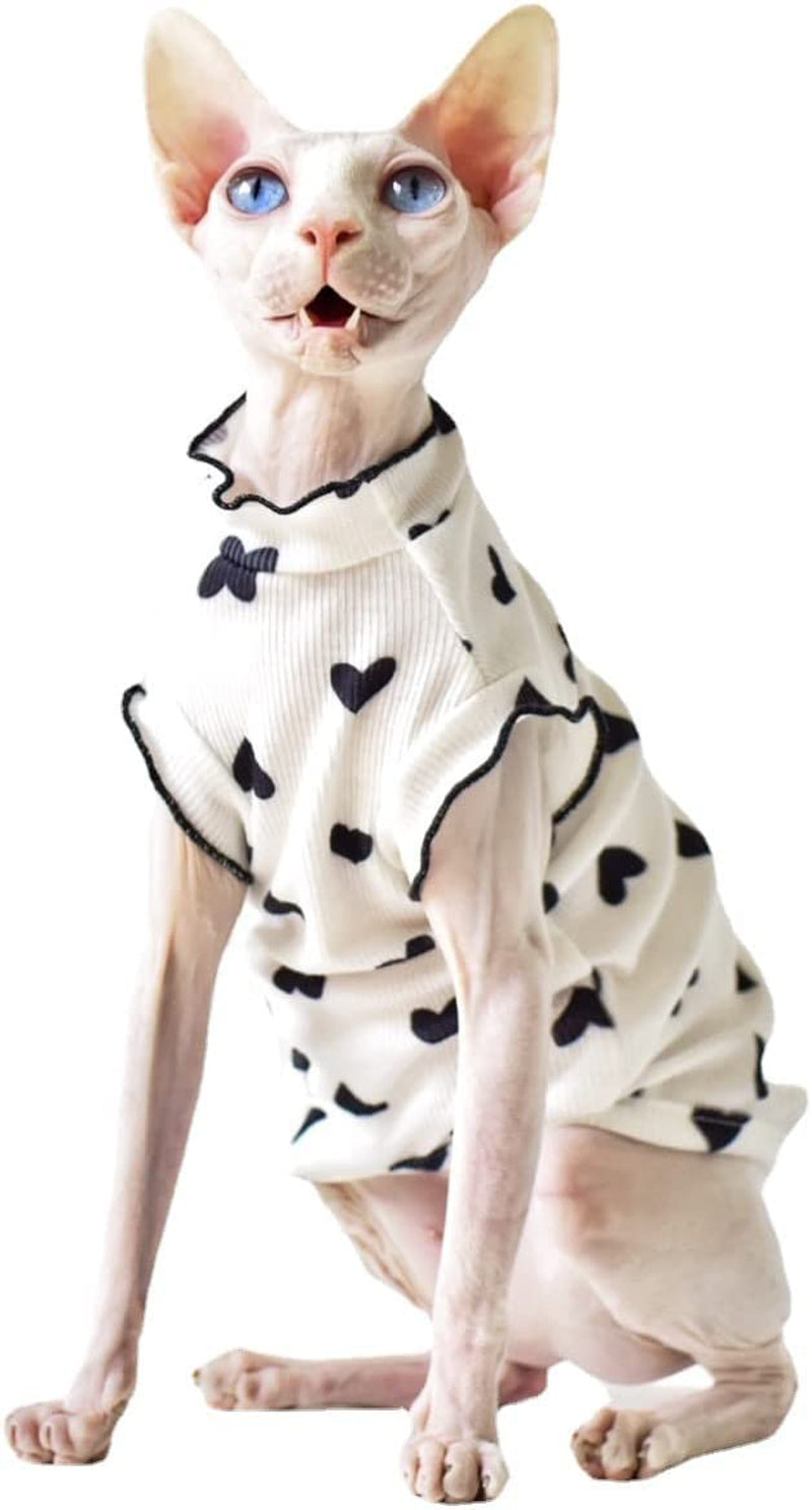 DENTRUN Heart Pattern Sphynx Hairless Cats Shirt, Kitten T-Shirts