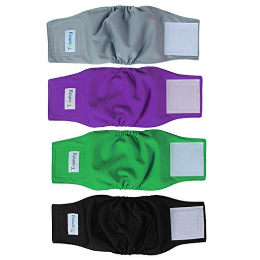 Teamoy 4Pcs Reusable Wrap Diapers for Male Dogs, Washable Puppy Belly Band (XS, Black+ Gray+ Green+ Purple) Animals & Pet Supplies > Pet Supplies > Dog Supplies > Dog Diaper Pads & Liners Damero INC   