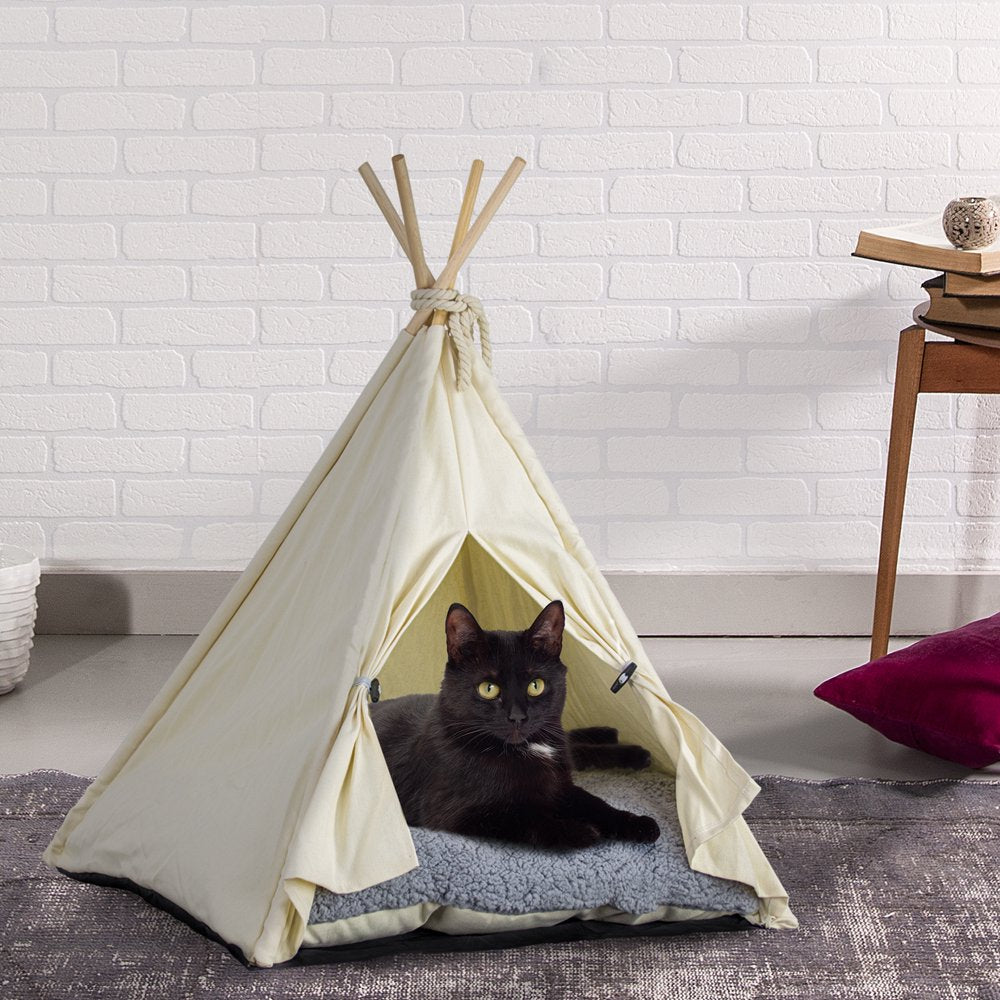 American Art Decor Pet Teepee Portable Dog & Cat Bed with Cushion - Beige Animals & Pet Supplies > Pet Supplies > Cat Supplies > Cat Beds Crystal Art Gallery   