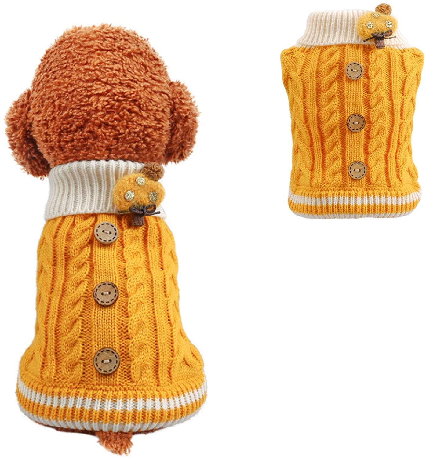 Dog Sweater Cute Classic Buttons Knitted Girls Winter Coat Keep Warm for Small Dogs Cold Weather,Pink,S Animals & Pet Supplies > Pet Supplies > Dog Supplies > Dog Apparel Teduola Yellow Medium 