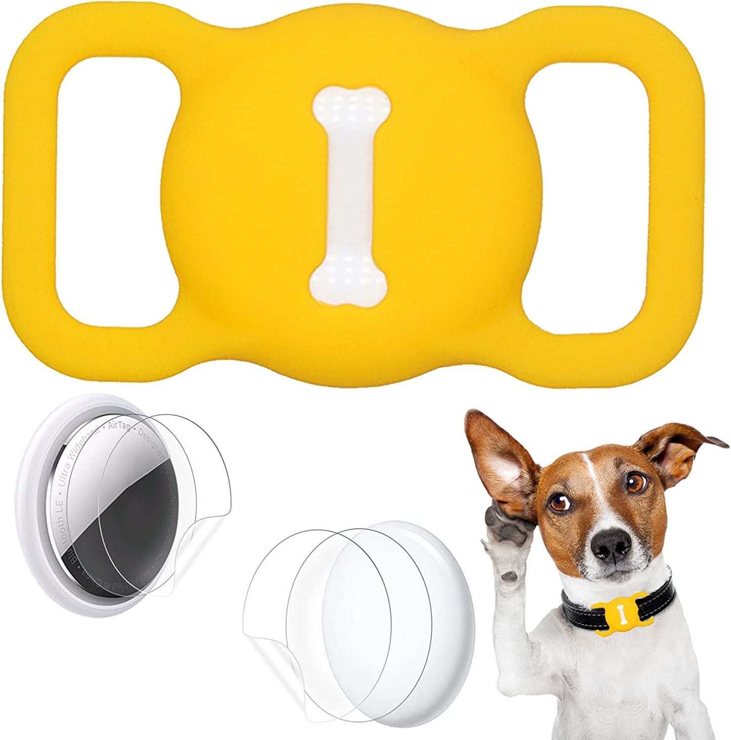 Protective Case Compatible for Apple Airtags for Dog Cat Collar Pet Loop Holder, Airtag Holder Accessories with Screen Protectors, Air Tag Silicone Cover for Pet Collar Electronics > GPS Accessories > GPS Cases Wustentre Yellow  