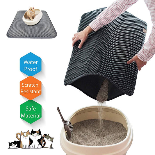 Fysho Cat Litter Mat Double Layer anti Splash Box Nest Cage Easy to Clean Scatter Control (45*30Cm) Animals & Pet Supplies > Pet Supplies > Cat Supplies > Cat Litter Box Mats Fysho Black  