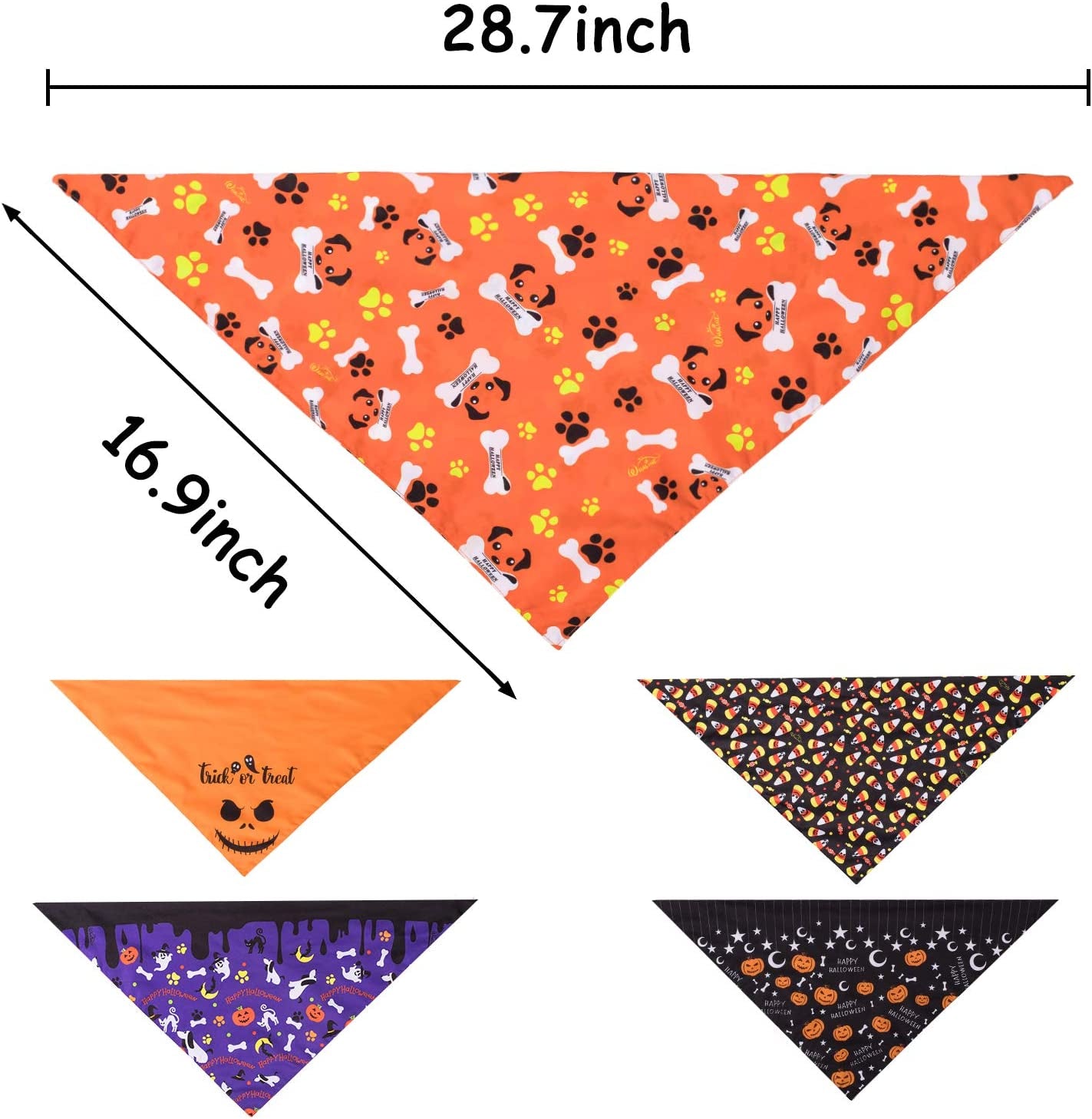 Whaline 5 Pack Halloween Dog Bandanas, Triangle Pet Scarfs Washable Pet Neckerchief Dog Bibs, Pumpkin, Ghost, Candy Corn and Bones Pet Bandanas Animals & Pet Supplies > Pet Supplies > Dog Supplies > Dog Apparel Whaline   