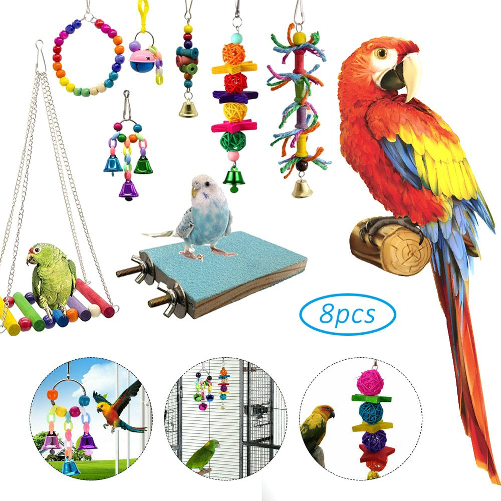 Parrot Hammock Bell Toys, 8 Packs Bird Swing Chewing Toys, Suitable for Small Parakeets, Cockatiels, Conures, Finches,Budgie,Macaws, Parrots, Love Birds Animals & Pet Supplies > Pet Supplies > Bird Supplies > Bird Toys Aousthop   