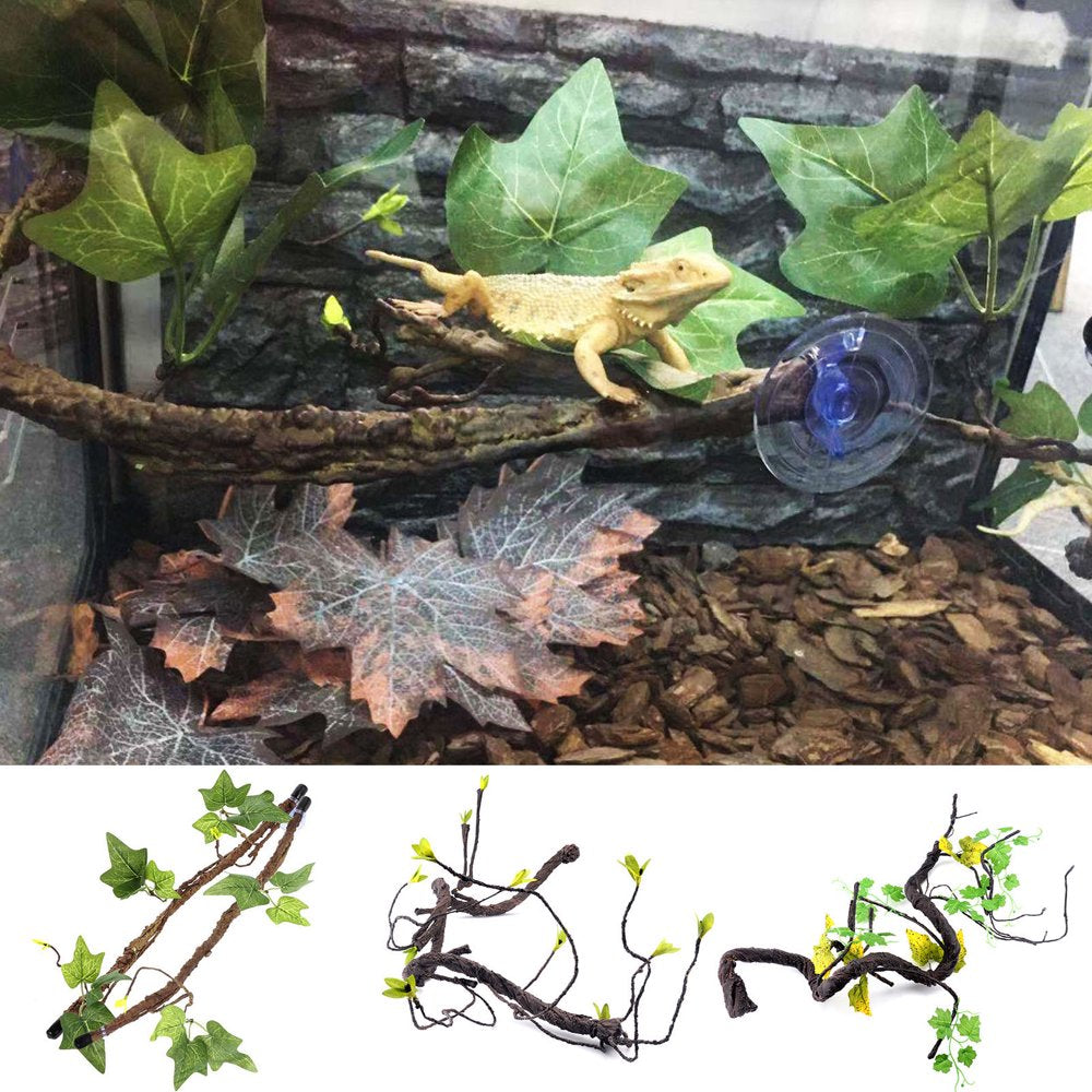 UDIYO Lizard Climbing Vines Fake Plant Breeding Tank Landscape Accessories Bearded Dragon Playing Toy Artificial Leaves Reptile Vines Terrarium Tank Reptile Habitat Decoration Pet Animals & Pet Supplies > Pet Supplies > Small Animal Supplies > Small Animal Habitat Accessories UDIYO   