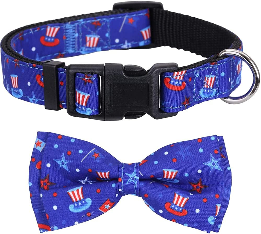 American Flag Dog Collar with Removable Cute Bow Tie Adjustable Pet Collars 4Th of July Independence Day Large Animals & Pet Supplies > Pet Supplies > Dog Supplies > Dog Apparel Lamphyface Pattern 2 Medium 