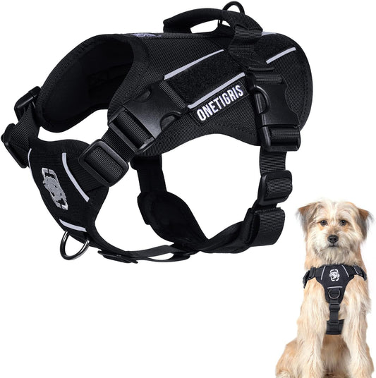 Onetigris Dog Harness No-Pull Nighttime Walk Light Reflectivetactical Dog Vest Small/Medium with Handle & Leash Clips(Small, Black) Animals & Pet Supplies > Pet Supplies > Dog Supplies > Dog Apparel OneTigris Black Small 