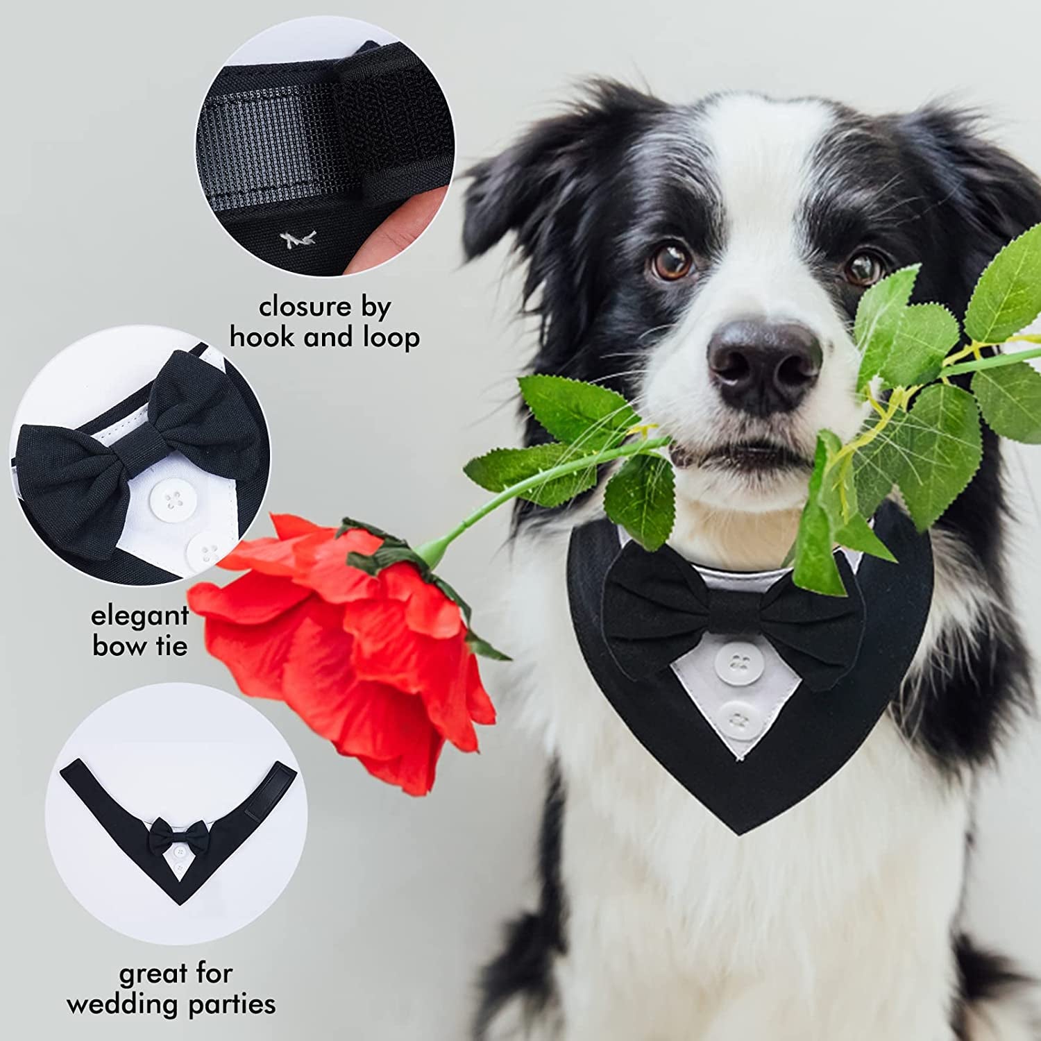 FUAMEY Dog Tuxedo,Formal Dog Wedding Bandana Dog Collar with Bow Tie Dog Birthday Costume Adjustable Pet Party Tux Dog Wedding Attire,Dog Valentines Outfit Cosplay for Small Medium Large Pets Black-S Animals & Pet Supplies > Pet Supplies > Dog Supplies > Dog Apparel FUAMEY   