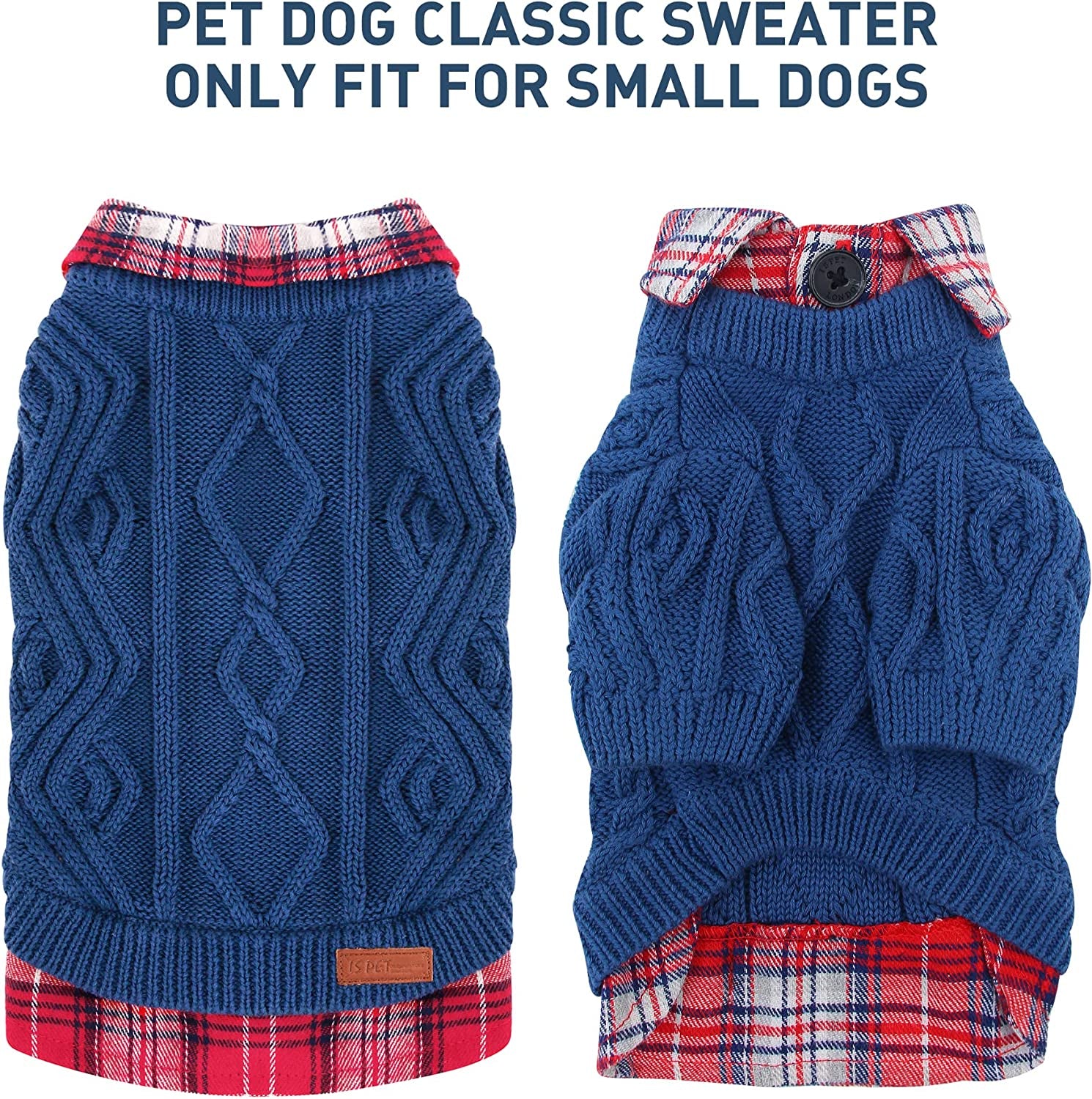 ISPET Classic Pet Dog Sweaters - Patchwork Knitted Dogs Sweatshirt Warm Cats Plaid Winter Clothes for Small Dogs Cold Days Wearing, Navy Blue Medium Animals & Pet Supplies > Pet Supplies > Dog Supplies > Dog Apparel IS PET DESIGNER PETWEAR   