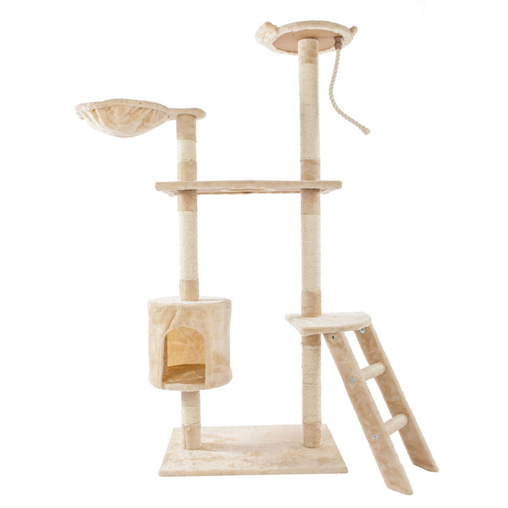 Nitouy 60" Cat Toys Tree Cat Activity Tree Climb Tower Play House Condo Furniture for Small and Medium Cat Beige
