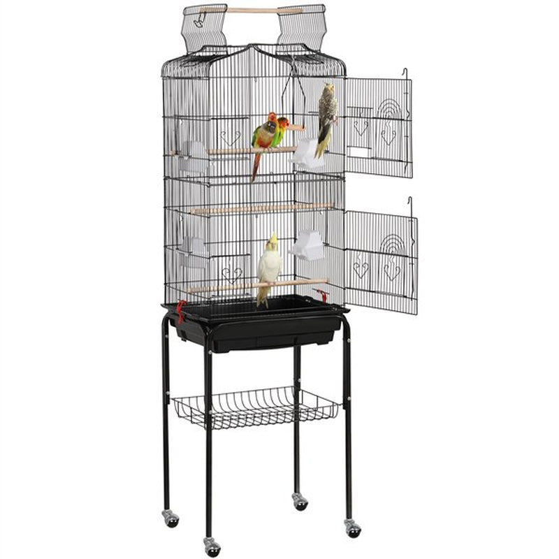 Easyfashion 64'' Play Open Top Small Parrot Cockatiel Bird Cage with Rolling Stand Black Animals & Pet Supplies > Pet Supplies > Bird Supplies > Bird Cages & Stands Easyfashion   