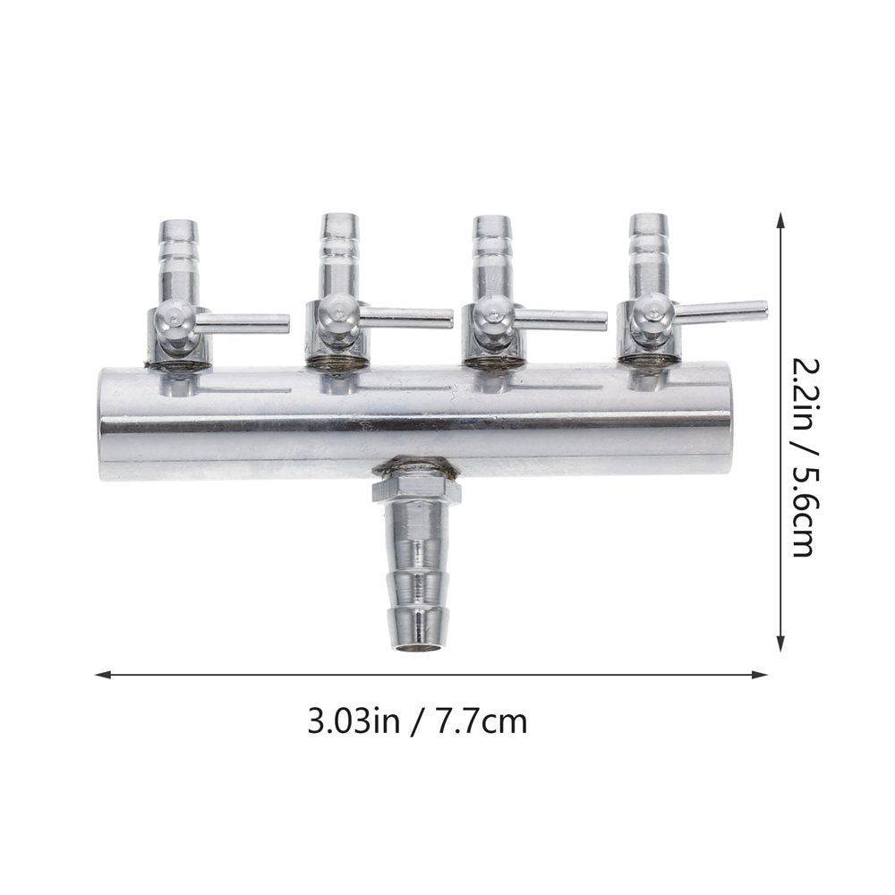 NUOLUX 4 Ways 8 to 4MM Stainless Steel Aquarium Outlet Inline Air Pump Flow Lever Control Manifold Splitter Switch Tap Oxygen Tube Distributor Silver