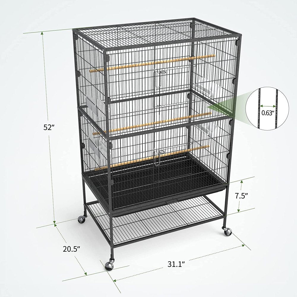 Dirunbf52-Inch Wrought Iron Flight Bird Parakeet Parrot Cage for Large Cockatiel, Canary, Finch, Lovebird, Parrotlet, Conure, Pigeons, African Grey Quaker, Birdcage with Rolling Stand Animals & Pet Supplies > Pet Supplies > Bird Supplies > Bird Cages & Stands DIRUNBF   