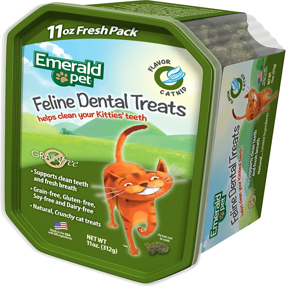 Feline Dental Treats — Tasty and Crunchy Cat Dental Treats Grain Free — Natural Dental Treats to Clean Cat Teeth, Freshen Cat Breath, and Reduce Plaque and Tartar Buildup — Catnip Treats, 11 Oz Animals & Pet Supplies > Pet Supplies > Cat Supplies > Cat Treats Emerald Pet   