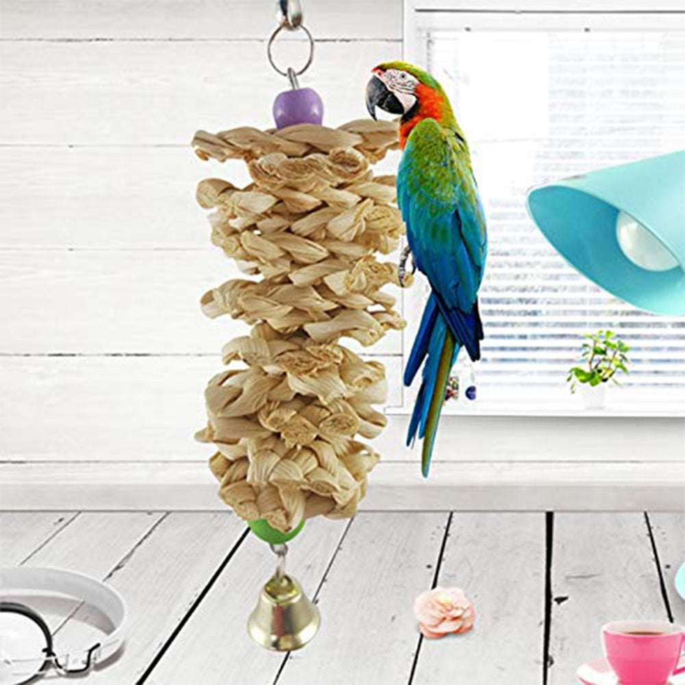 Bird Parrot Toy with Bell Natural Wooden Grass Chewing Bite Hanging Cage Swing Climb Chew Toys Animals & Pet Supplies > Pet Supplies > Bird Supplies > Bird Toys AKDSteel   