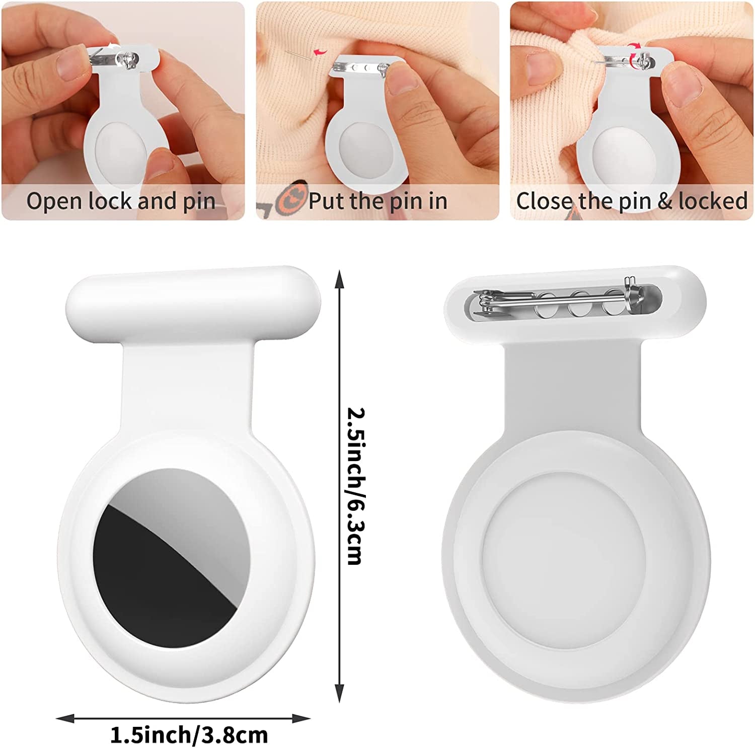 Holder Case Compatible for Airtag, Hidden Soft Silicone Holder Case for Air Tag GPS Tracker with Invisible Pin for Kids, Safer than Bracelet, Keychain, Watchband, Necklace, Wristband(White)