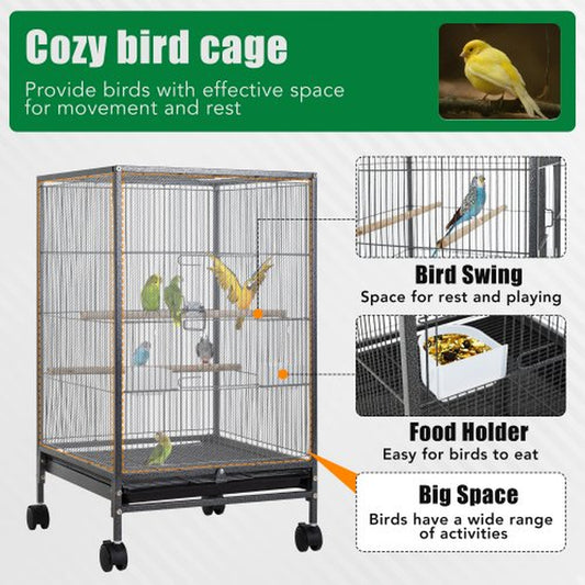 Furinno Wrought Iron Bird Cage with Rolling Stand, 35 Inch, Black Animals & Pet Supplies > Pet Supplies > Bird Supplies > Bird Cages & Stands Furinno   