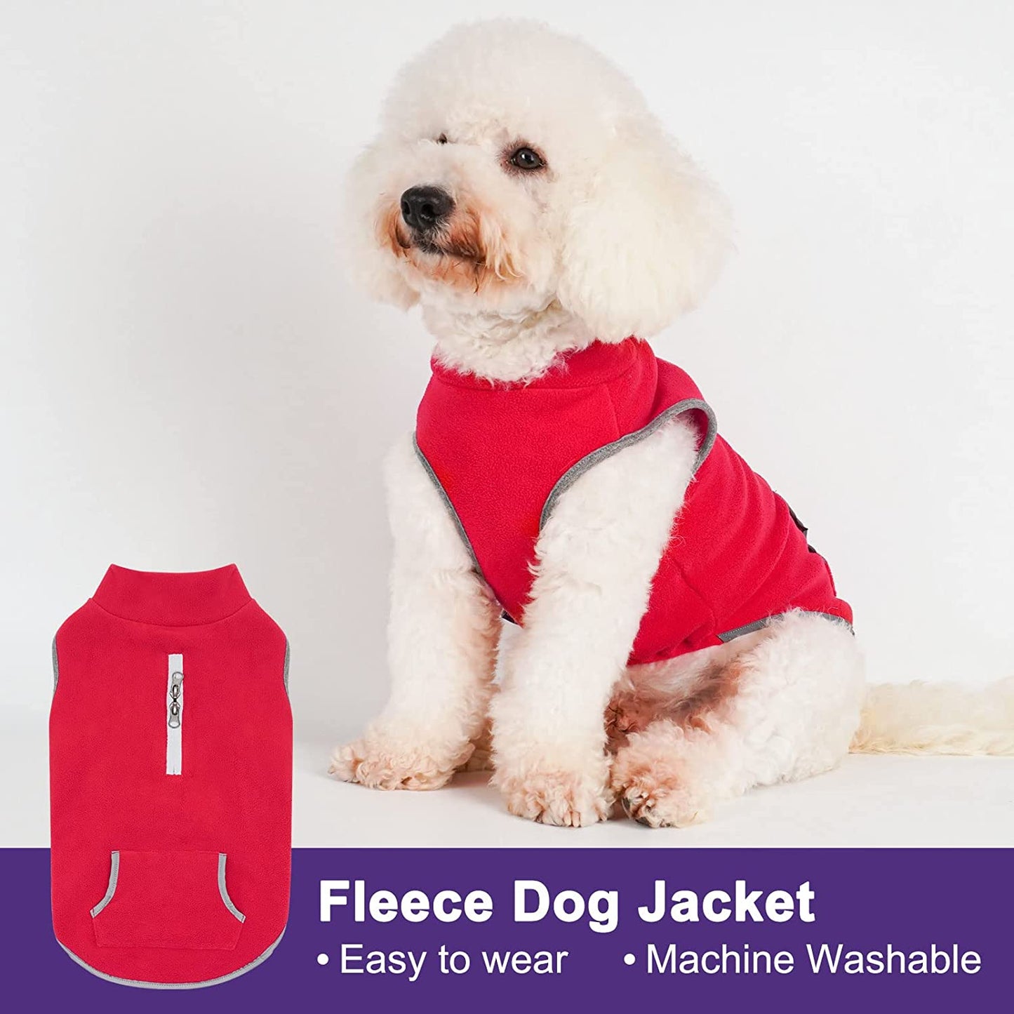 Cyeollo Dog Fleece Sweater Pullover Dog Vest Sweatshirt Soft Fleece Jacket Reflective Strip Dog Winter Coat with Zip Harness Hole Dog Clothes for Small to Medium Dogs Animals & Pet Supplies > Pet Supplies > Dog Supplies > Dog Apparel cyeollo   