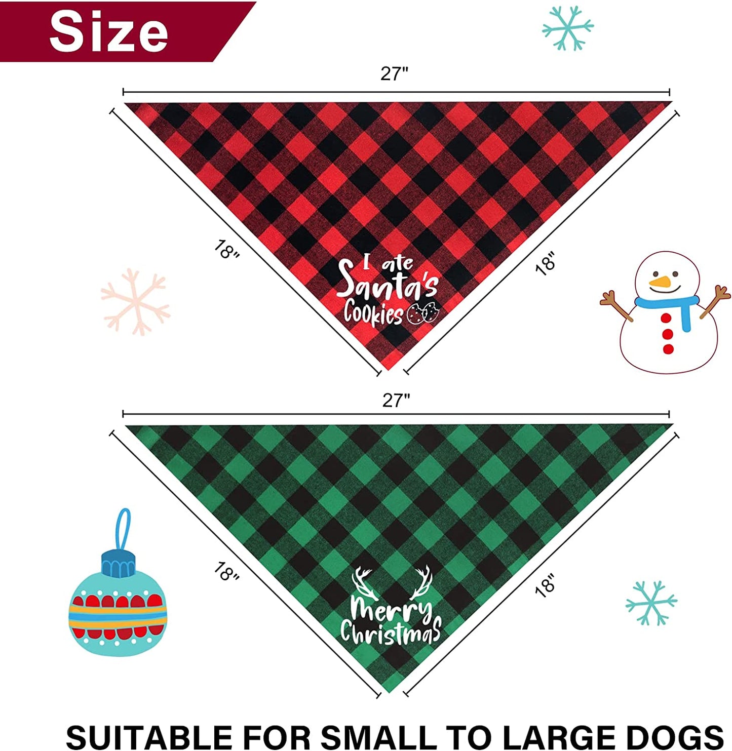 Roberly 2 Pack Christmas Dog Bandanas Plaid Reversible Triangle Bibs Christmas Scarf Accessories Costumes for Small Medium Large Dogs Cats Pets Animals Animals & Pet Supplies > Pet Supplies > Dog Supplies > Dog Apparel Roberly   