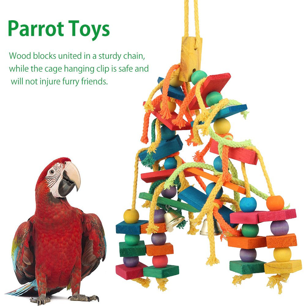 HOTBEST Large Parrot Pet Bird Toys Budgie Perch Cockatiel Chew Hanging Cage Wooden Br Animals & Pet Supplies > Pet Supplies > Bird Supplies > Bird Toys HOTBEST   