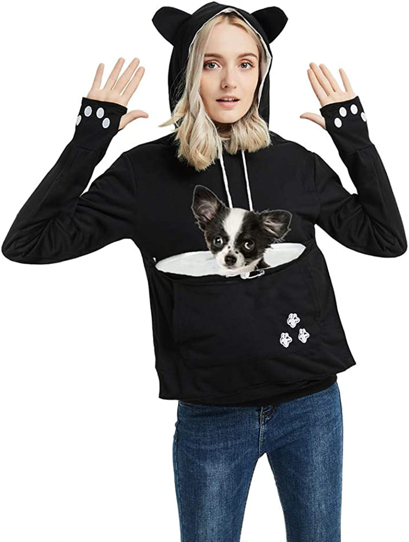 Women Pet Carrier Sweater Puppy Kitten Pouch Hoodies Long Sleeve plus Size Tops Animals & Pet Supplies > Pet Supplies > Dog Supplies > Dog Apparel ZIIFULLHOU Black X-Large 