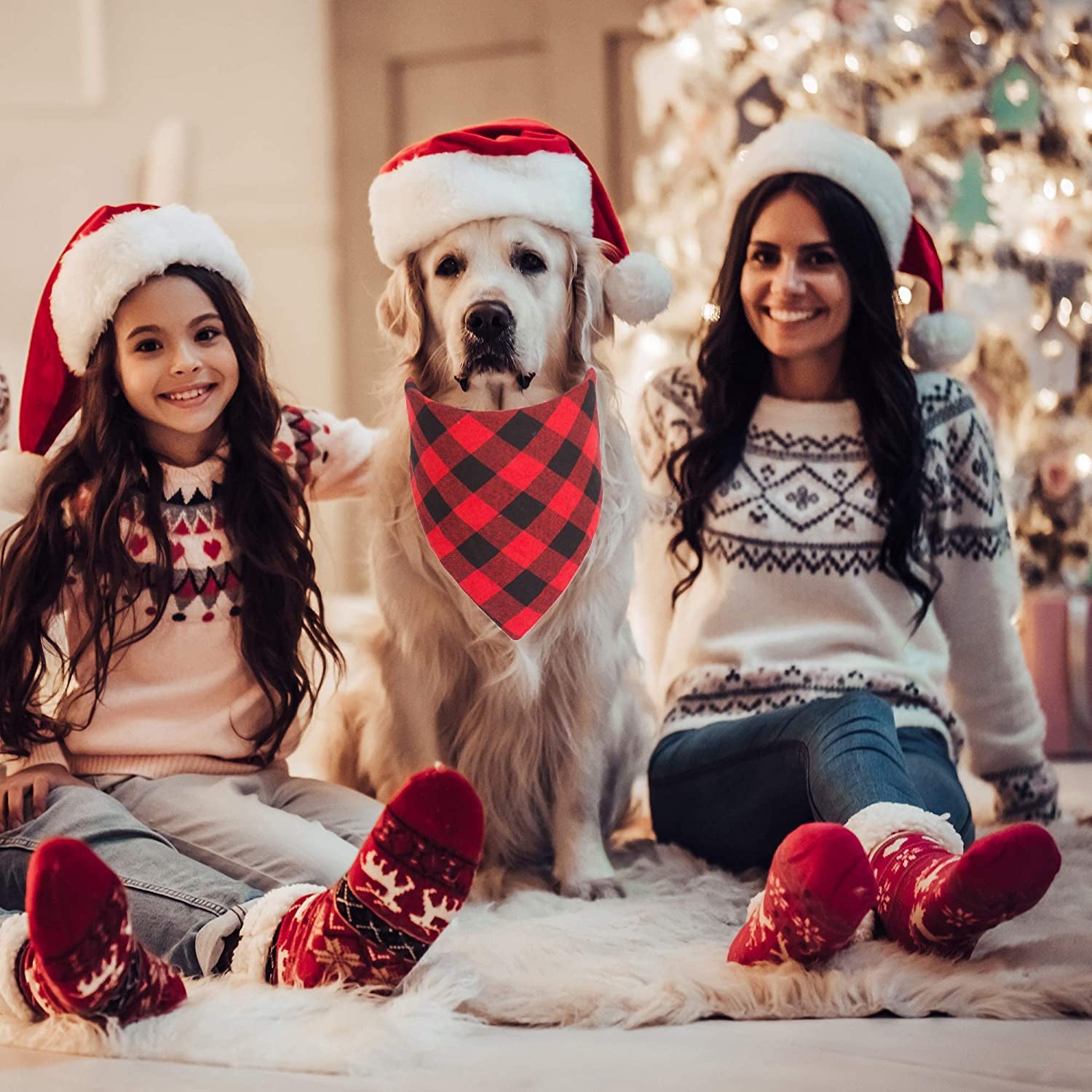 ADOGGYGO Christmas Dog Bandana Classic Buffalo Plaid Pet Bandana Triangle Bibs Kerchief Red Green Plaid Dog Scarfs for Small Medium Large Dogs Cats Pet (L, Red & Red) Animals & Pet Supplies > Pet Supplies > Dog Supplies > Dog Apparel ADOGGYGO   