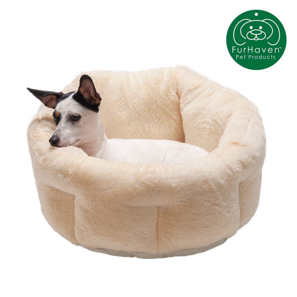 Furhaven | Luxe Fur Warming Hi-Lo Cuddler Bed for Dogs & Cats, Gray, Small Animals & Pet Supplies > Pet Supplies > Cat Supplies > Cat Beds FurHaven Pet S Cream 