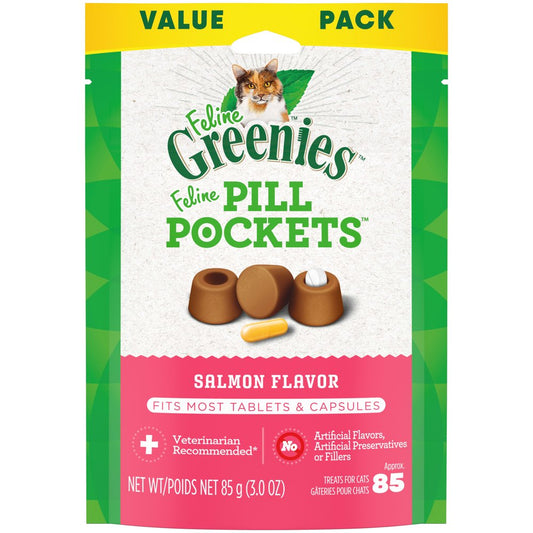 FELINE GREENIES PILL POCKETS for Cats Natural Soft Cat Treats, Salmon Flavor, 3 Oz. Pack (85 Treats) Animals & Pet Supplies > Pet Supplies > Cat Supplies > Cat Treats Mars Petcare   