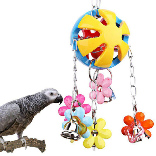 Bird Acrylic Chew Biting Parrot Toy Cage Colorful Hanging Bell Ball Toy with Bells for Parrot Bird Cage Accessries