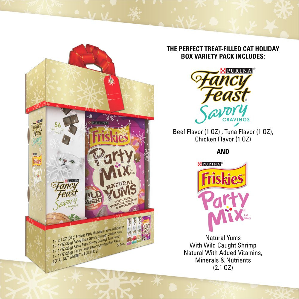 Holiday Cat Treats Variety Pack, Fancy Feast Savory Cravings & Friskies Party Mix Animals & Pet Supplies > Pet Supplies > Cat Supplies > Cat Treats Nestle Purina   