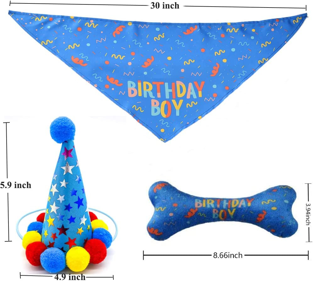 IDOLPET Dog Birthday Boy Bandana Hat Toy Set Pet Happy Birthday Party Supplies Triangle Bibs with Cute Bone Dog Birthday Scarf Accessories and Decoration for Doggy Large Dog – Blue… Animals & Pet Supplies > Pet Supplies > Dog Supplies > Dog Apparel COSBODA   