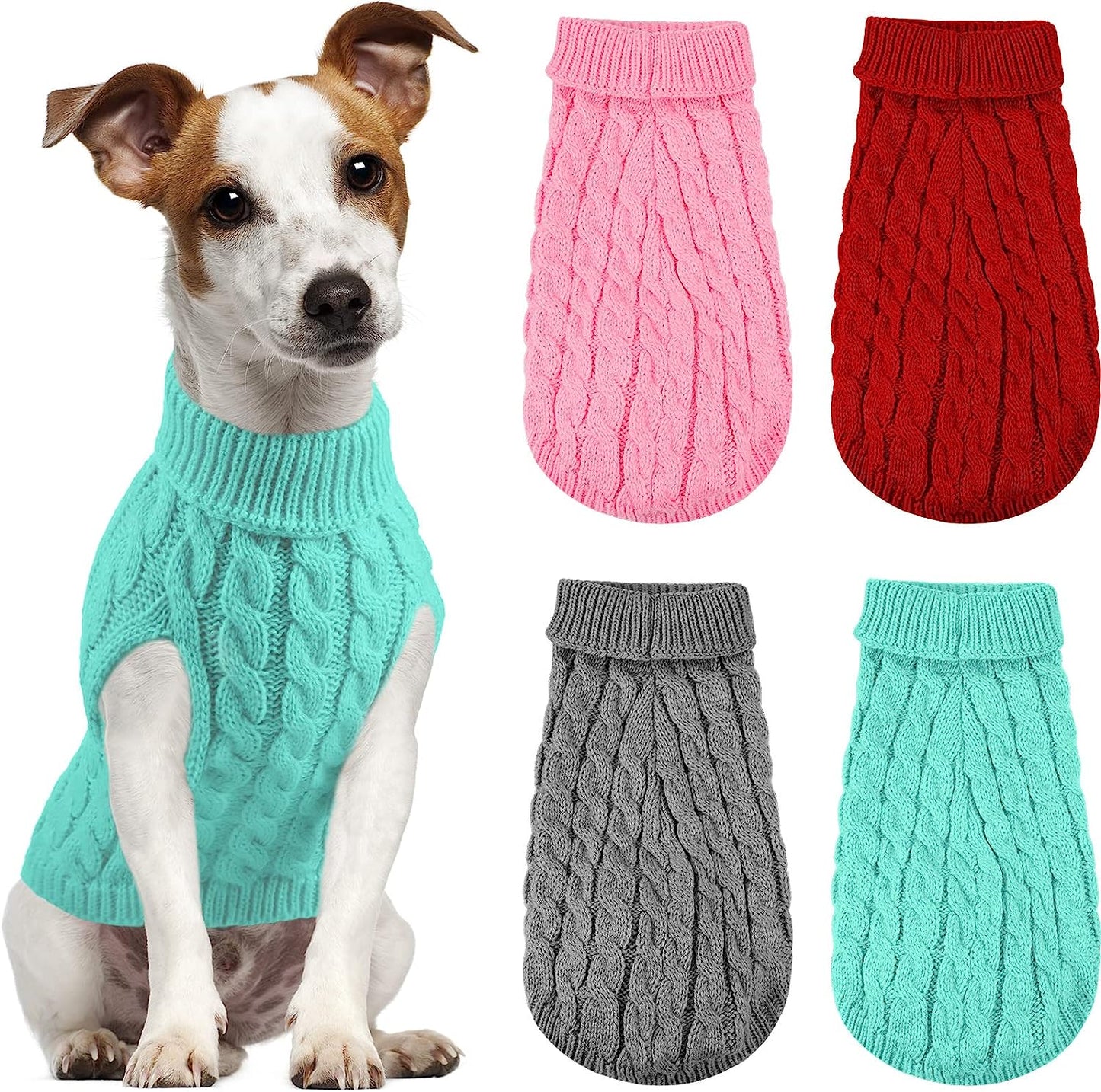 Sweaters for Dogs 4 Pieces Puppy Clothes Dog Fall Sweaters Pullover Dog Sweaters Pet Sweaters Knitwear for Dog (L, Black, Grey, Pink, Khaki) Animals & Pet Supplies > Pet Supplies > Dog Supplies > Dog Apparel Frienda Grey,Red,Pink XL 