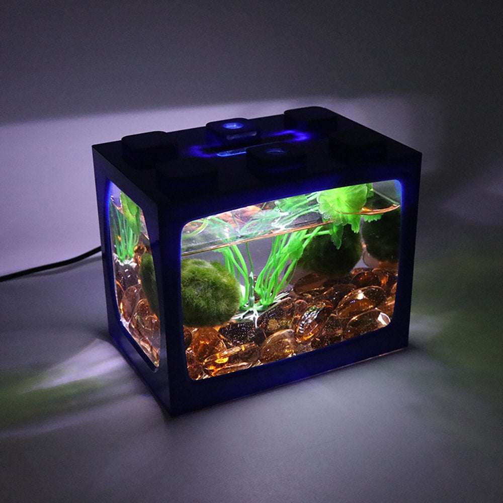 Mini Aquarium Box Small Betta Fish Tank Multifunctional USB Rechargeable Fish Tank with LED Light Lamp Reptile Feeding Box Tank Building Block Fish Bowl Home Decor LED Light Feeding Box(Blue) Animals & Pet Supplies > Pet Supplies > Fish Supplies > Aquarium Lighting EIMELI   