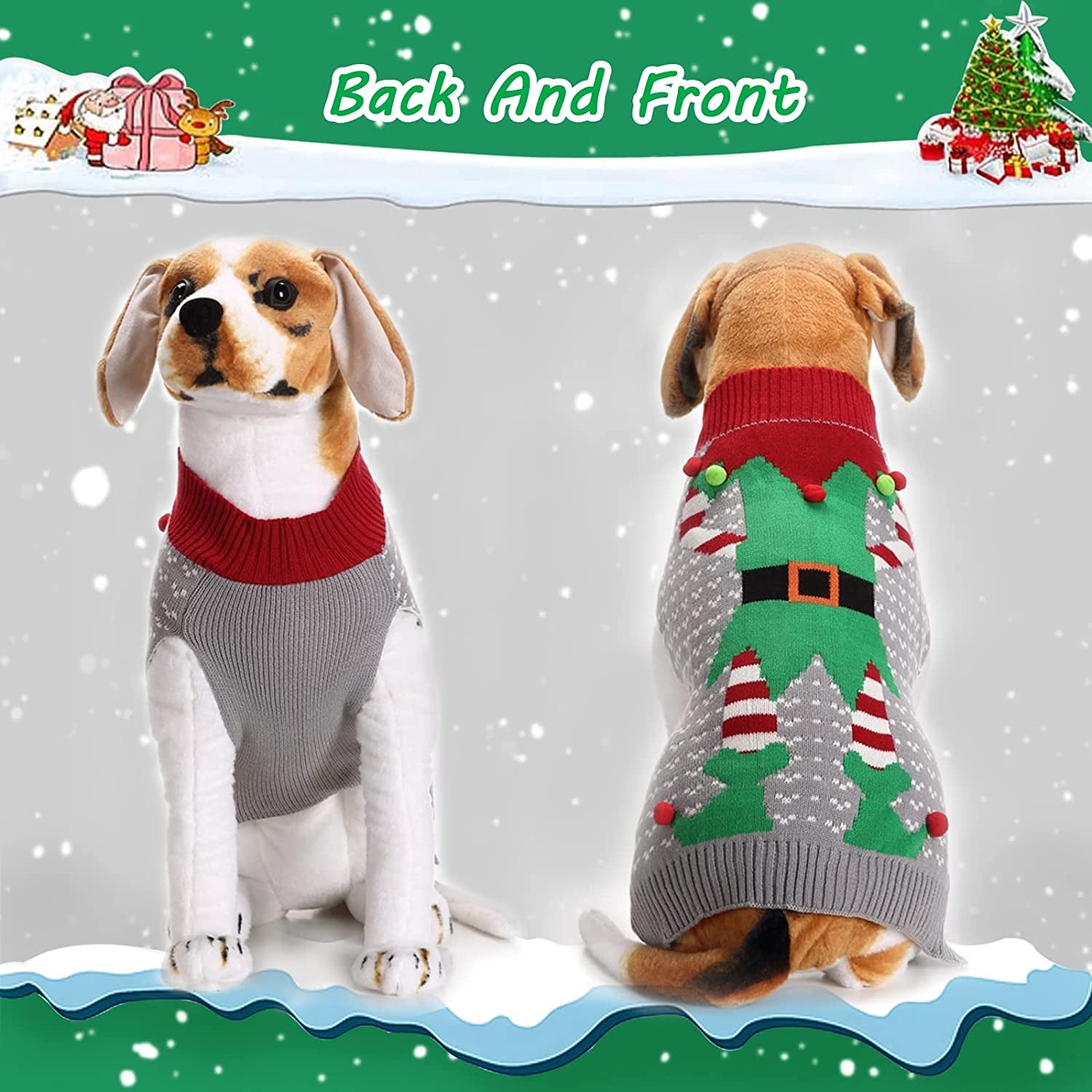 SGQCAR 4Pieces Ugly Christmas Dog Sweater with Scarf and Hairpin Xmas Pet Dog Winter Knitwear Elf Dog Clown Sweaters Holiday and Party for Small Medium Dogs Cat Animals & Pet Supplies > Pet Supplies > Dog Supplies > Dog Apparel SGQCAR-PET   