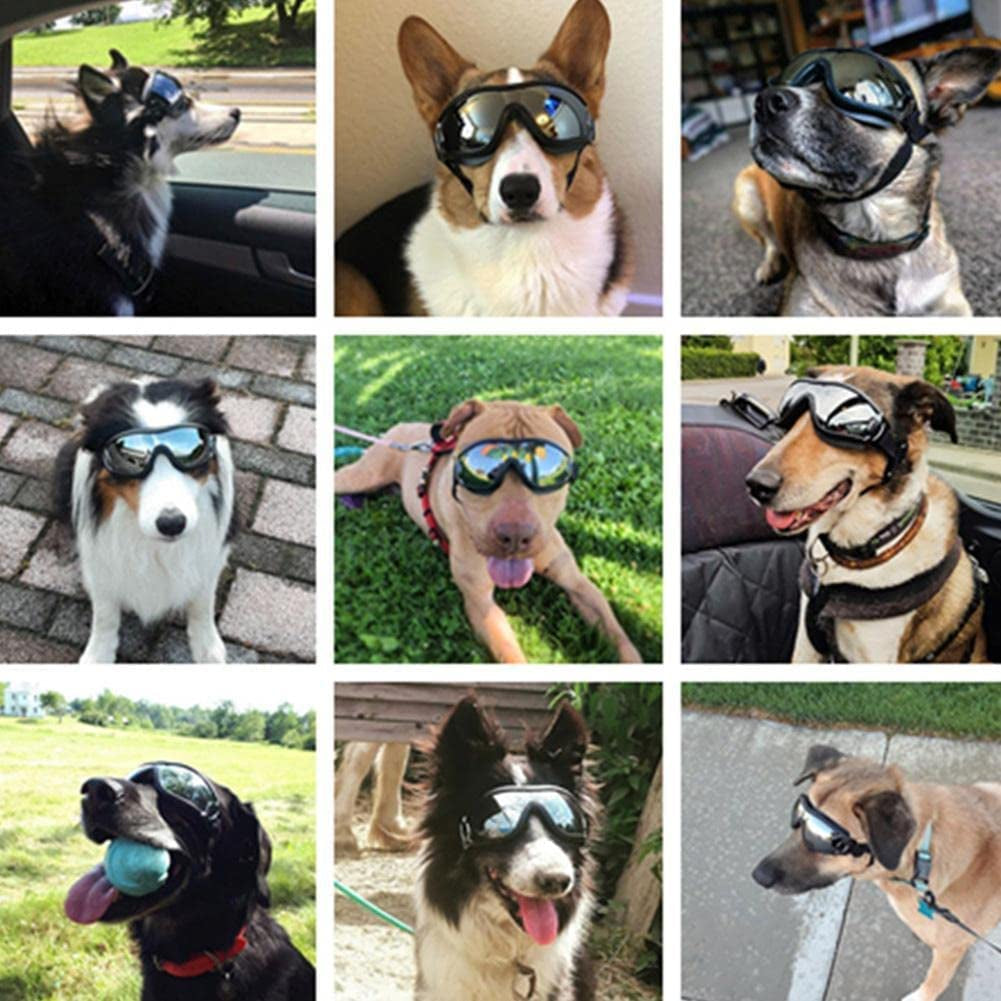 FOKEN Pet Goggles Dog Goggles Waterproof Windproof Dog Sunglasses with Adjustable Strap Anti-Uv Eye Protection for Dogs Silver Medium Animals & Pet Supplies > Pet Supplies > Dog Supplies > Dog Apparel FOKEN   