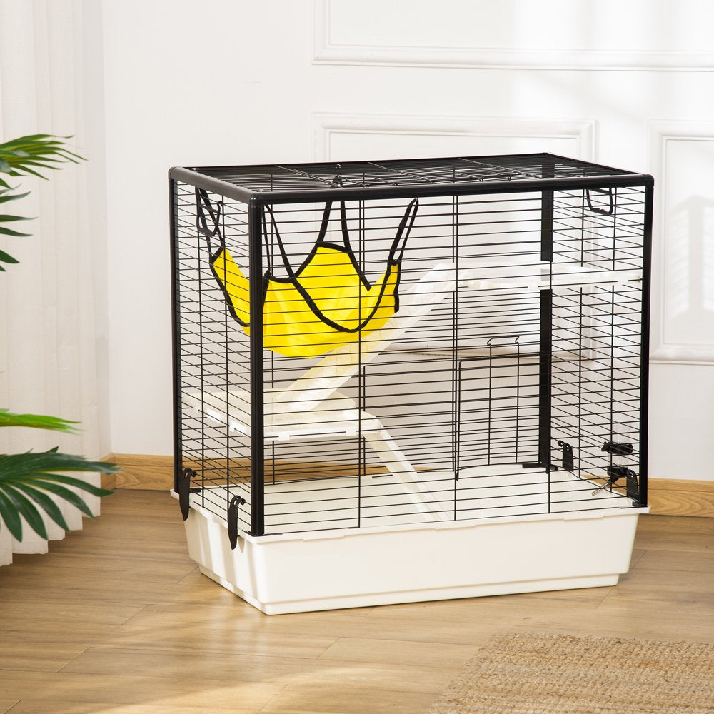 Pawhut Small Animal Cage Habitat Indoor Pet Play House for Guinea Pigs Ferrets Chinchillas, with Accessories Hammock Water Bottle Balcony Ramp Food Dish, 31.5"X19"X30.75", Yellow Animals & Pet Supplies > Pet Supplies > Small Animal Supplies > Small Animal Habitats & Cages Aosom LLC   