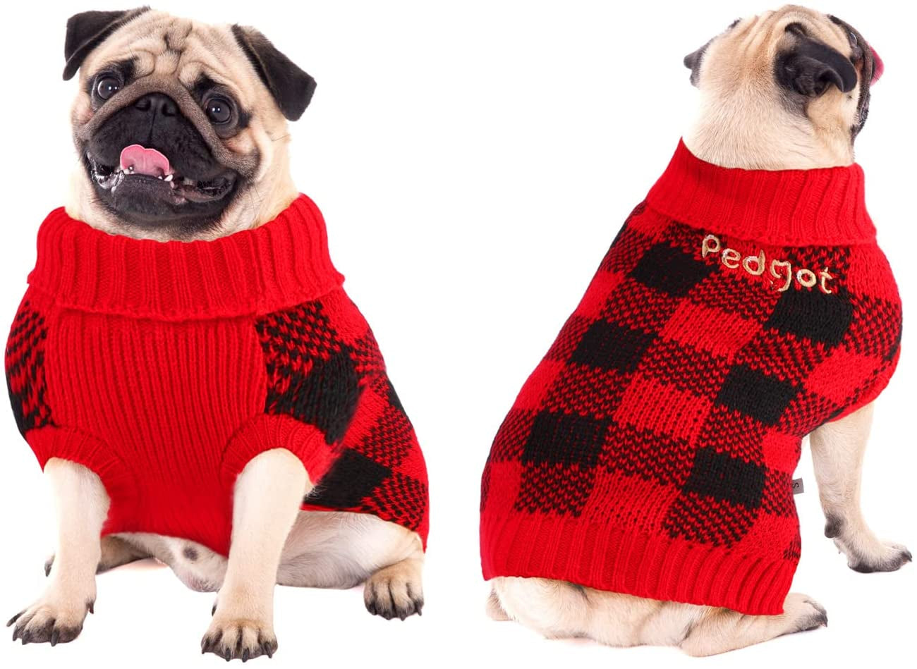 Pedgot 2 Pieces Pet Christmas Sweater Dog Xmas Clothes Vests for Winter Classic Plaid Knitwear for Christmas Winter Holiday Events (Red and Black, Black and Green, Large) Animals & Pet Supplies > Pet Supplies > Dog Supplies > Dog Apparel Pedgot   