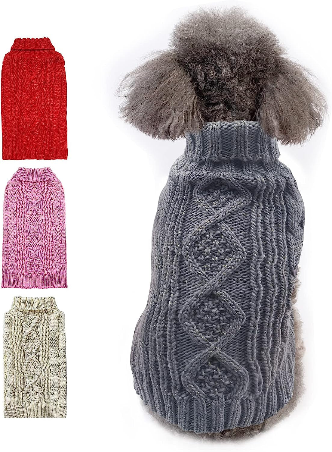 KYEESE Dog Sweaters with Golden Thread Turtleneck Dog Cable Knit Pullover Pet Sweater for Cold Weather Animals & Pet Supplies > Pet Supplies > Dog Supplies > Dog Apparel kyeese Grey XX-Large (Pack of 1) 